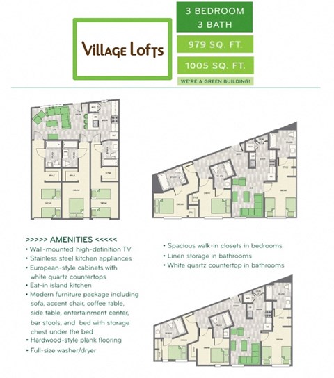 3 bedroom, 3 bathroom floor plan option